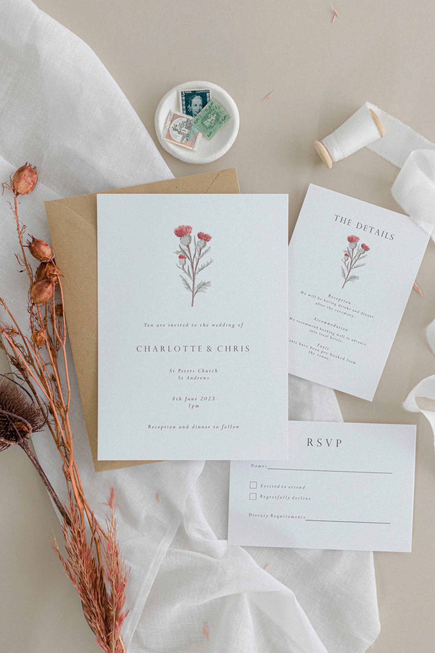 Scottish Thistle Wedding Invitation Suite