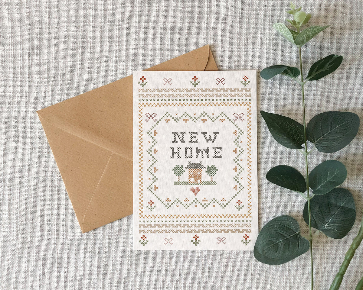 New Home Illustrated Cross Stitch Greeting Card