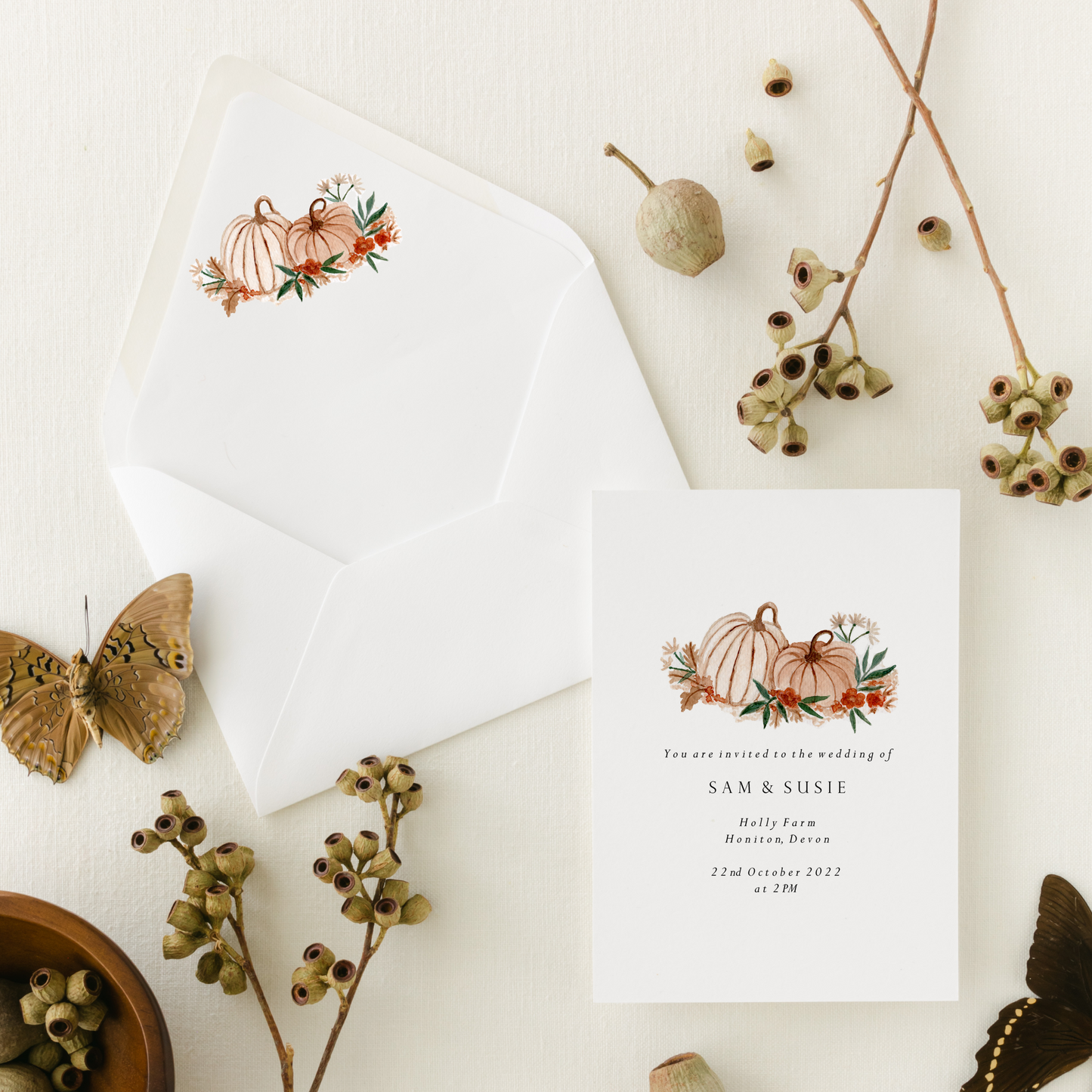 Pumpkin Florals Wedding Invitation
