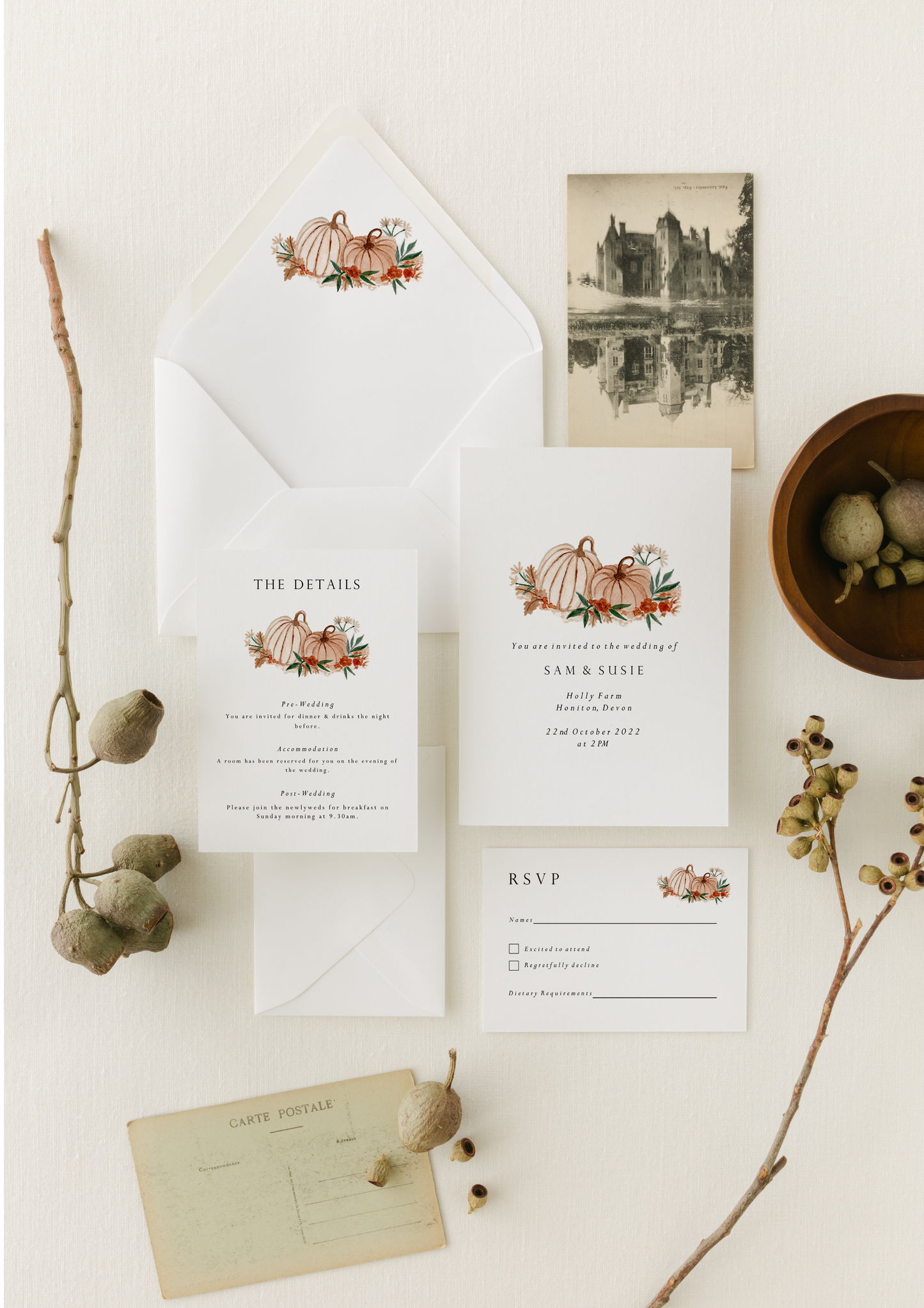 Pumpkin Florals Wedding Invitation