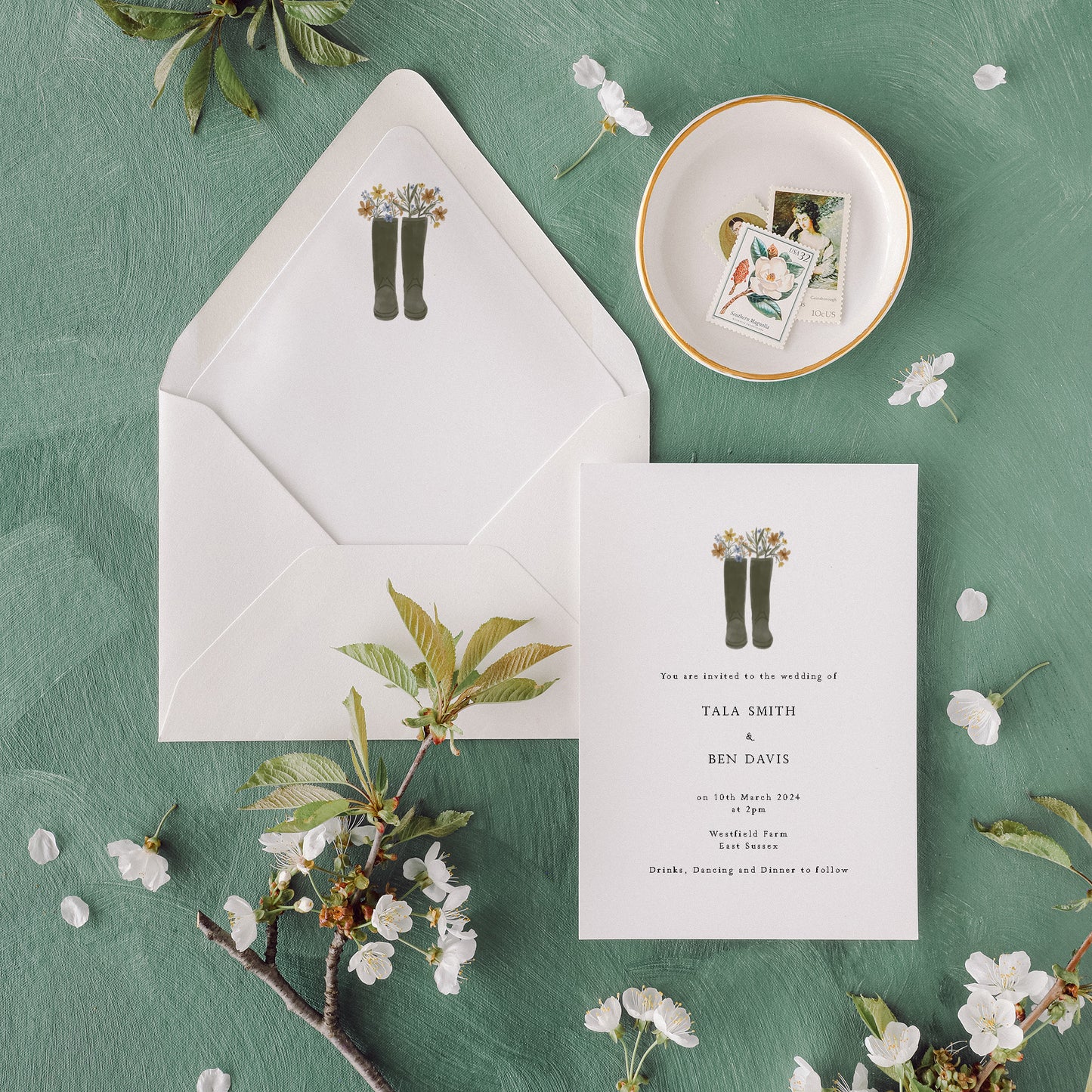 Welly Boot with Flowers Wedding Invitation Suite