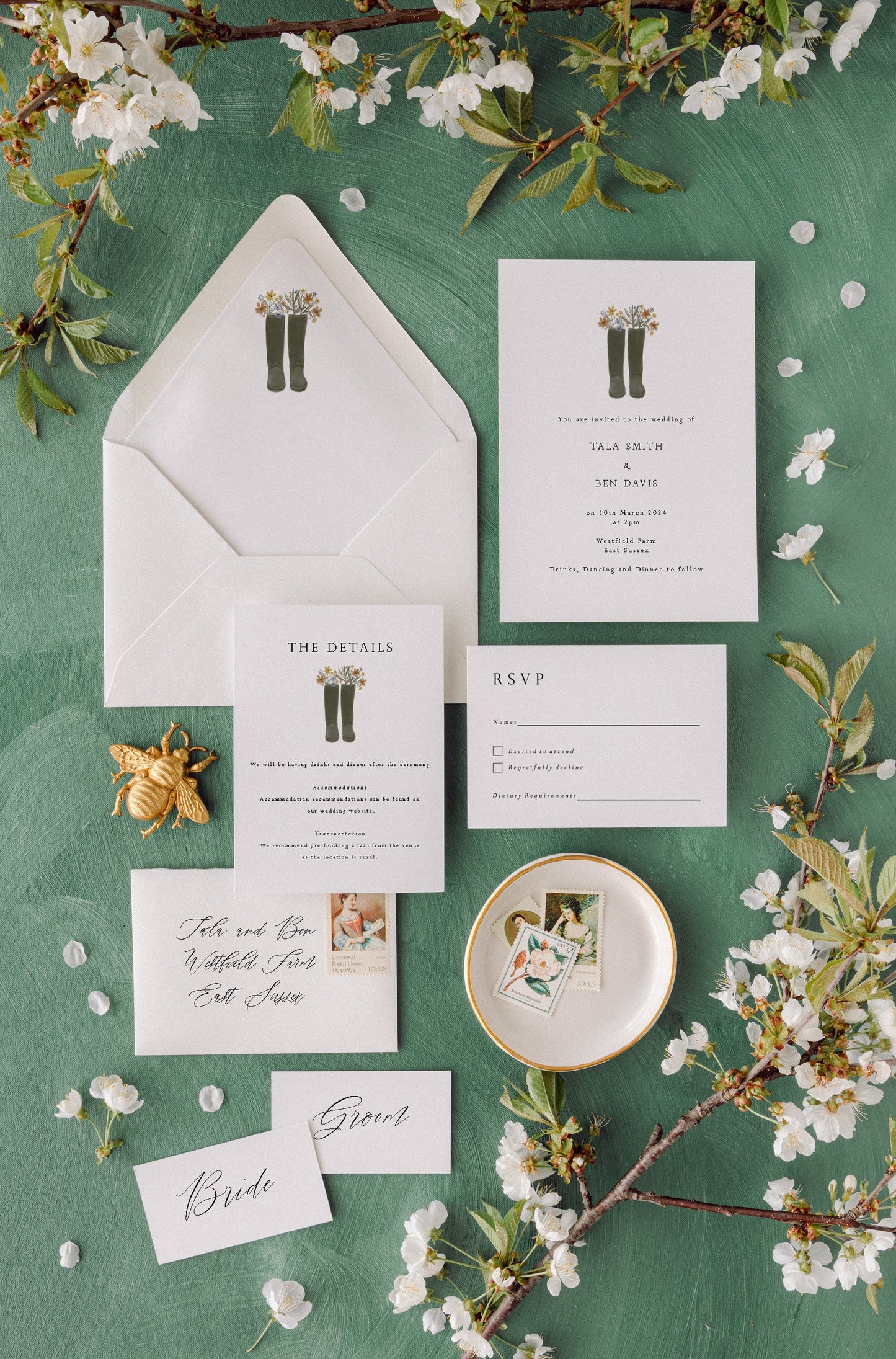 Welly Boot with Flowers Wedding Invitation Suite