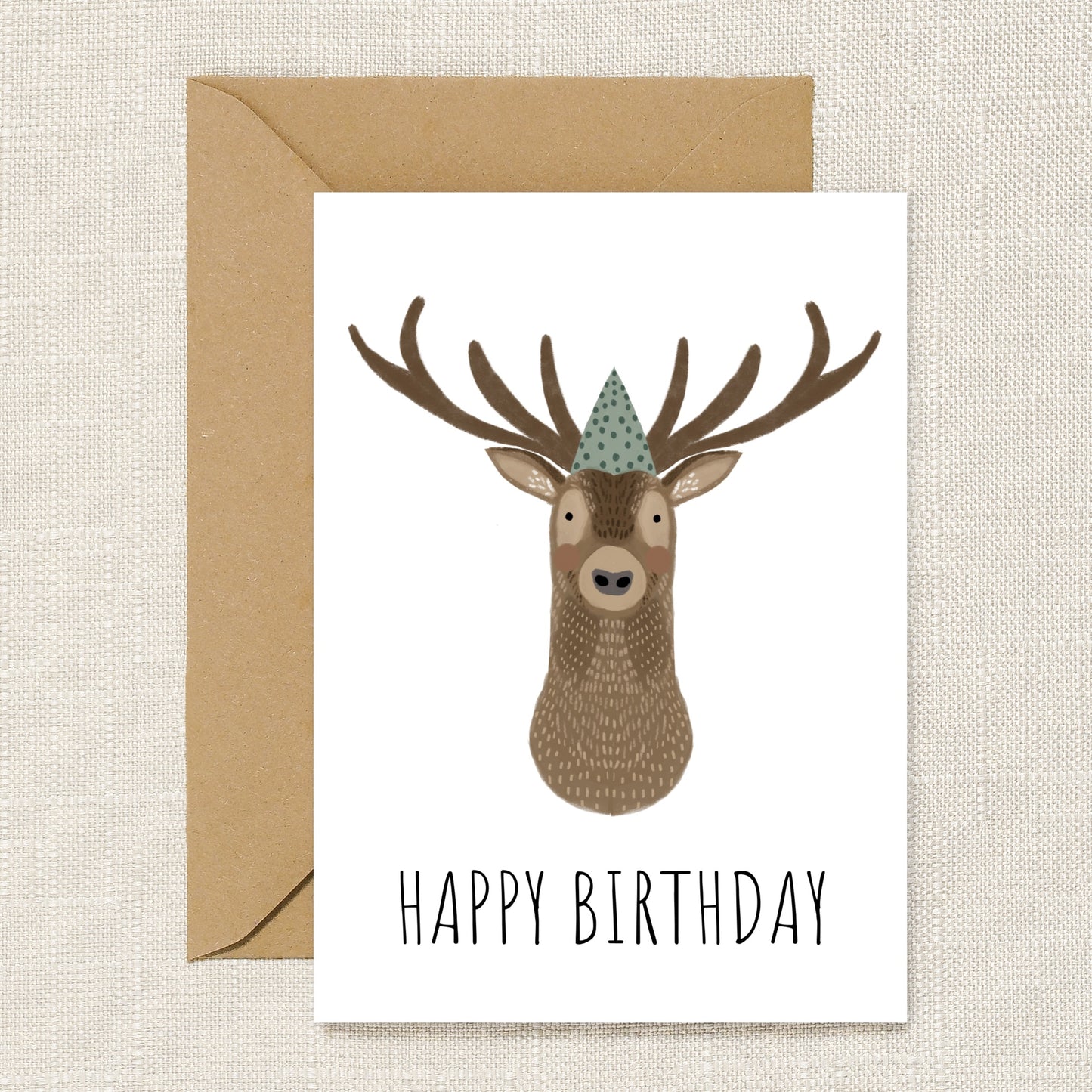 Happy Birthday Party Hat Deer Card