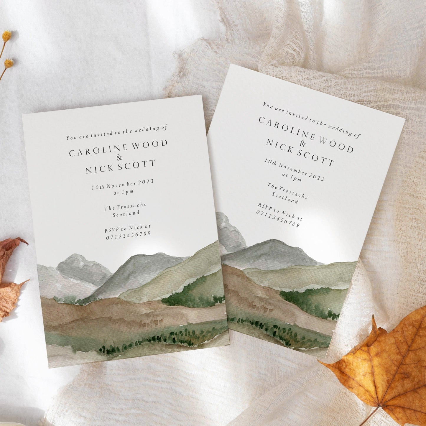 Scottish Highlands Watercolour Wedding Invitation
