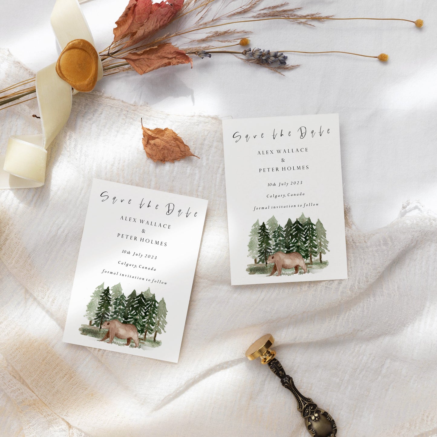Forest Brown Bear Wedding Save the Date