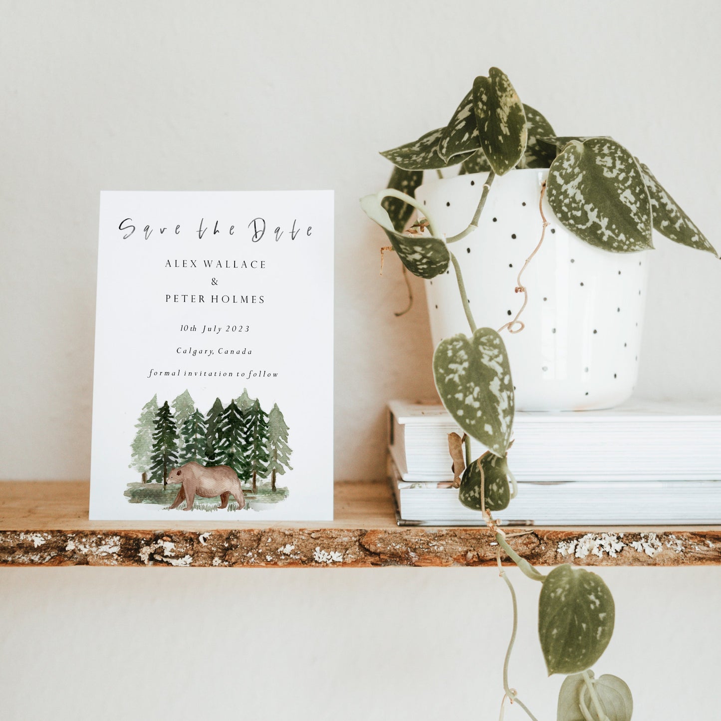 Forest Brown Bear Wedding Save the Date
