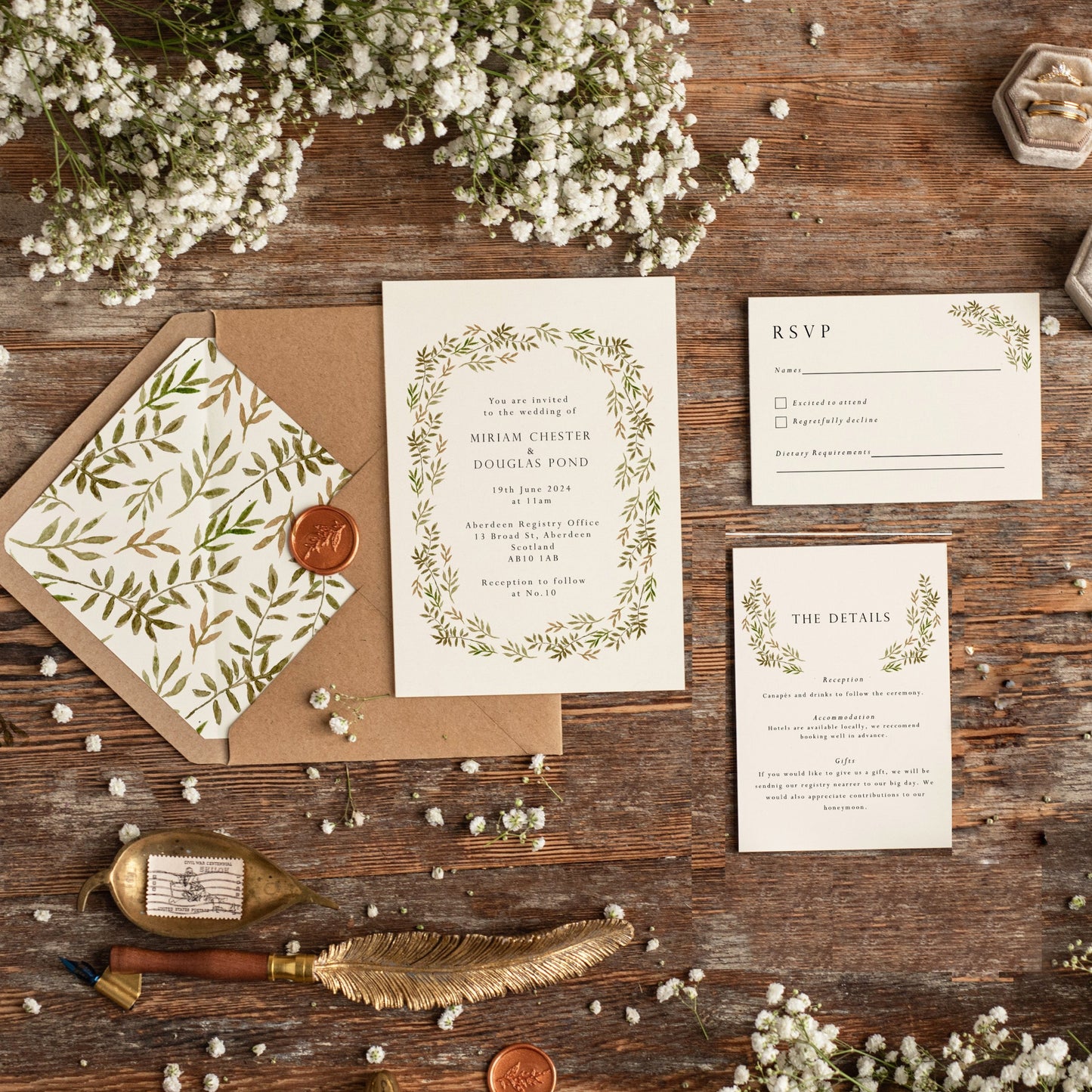 Greenery Border Wedding Invitation Suite