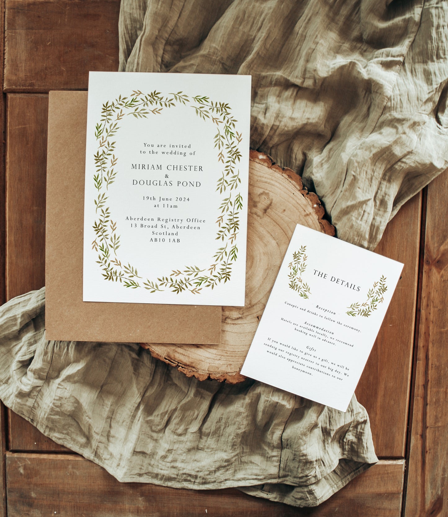 Greenery Border Wedding Invitation Suite