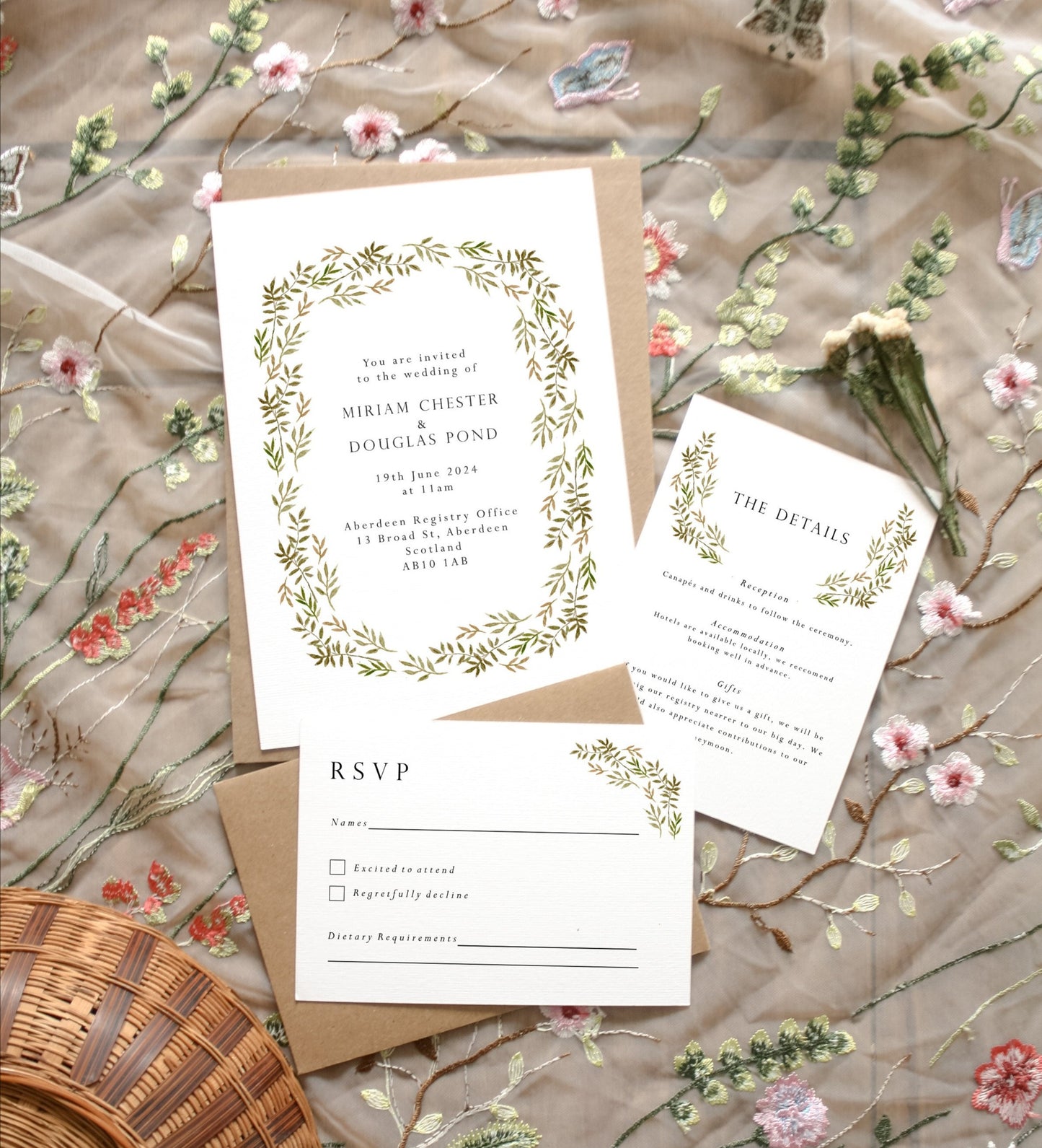 Greenery Border Wedding Invitation Suite