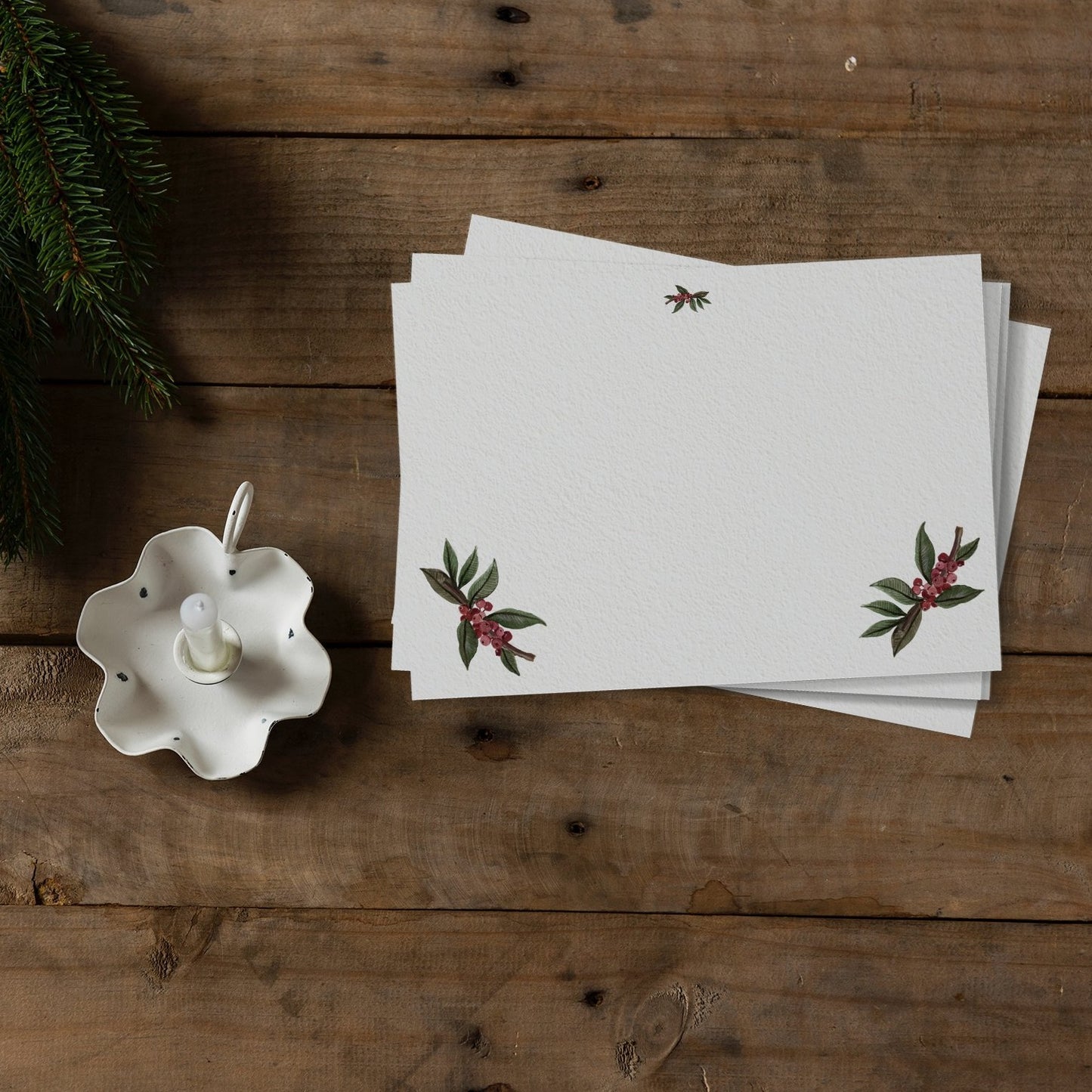 Set of Holly Leaf Notecards