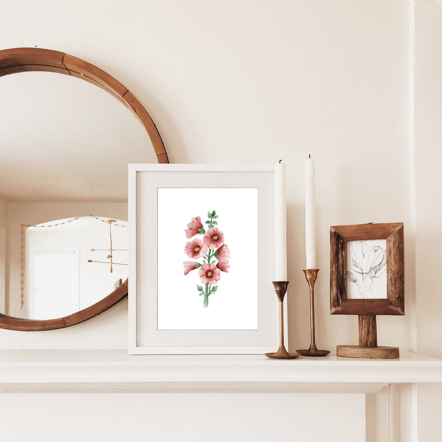 Watercolour Hollyhocks Art Print