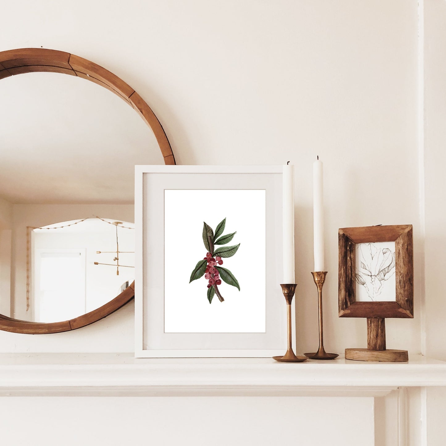 Watercolour Holly Berries Art Print