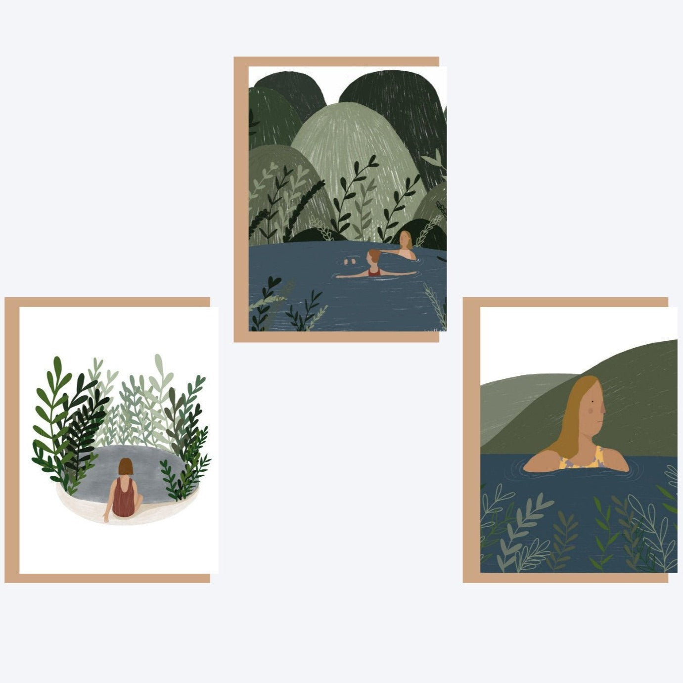 Pack of 3 Wild Swimming Greeting Cards