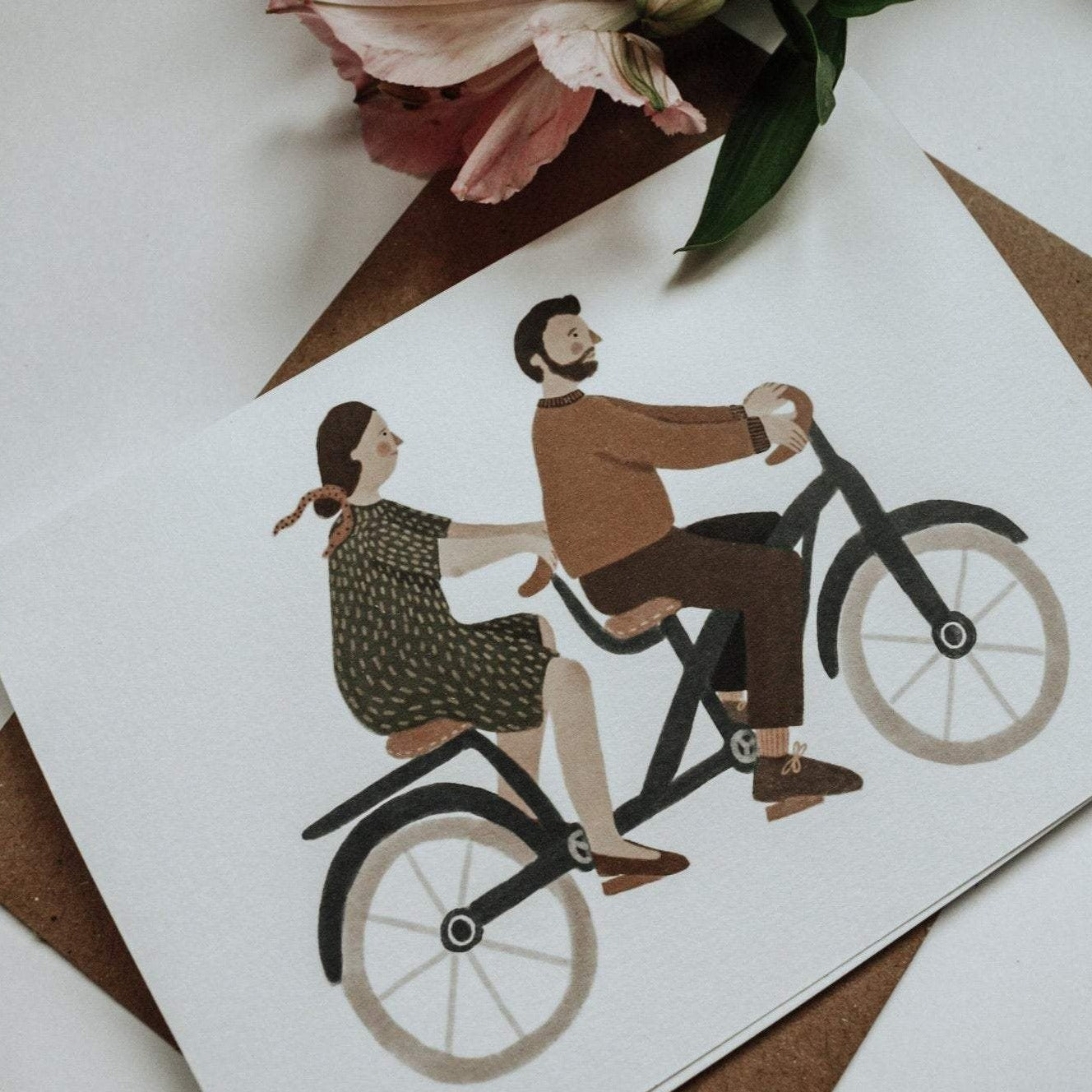 Tandem Bicycle Illustrated Greeting Card