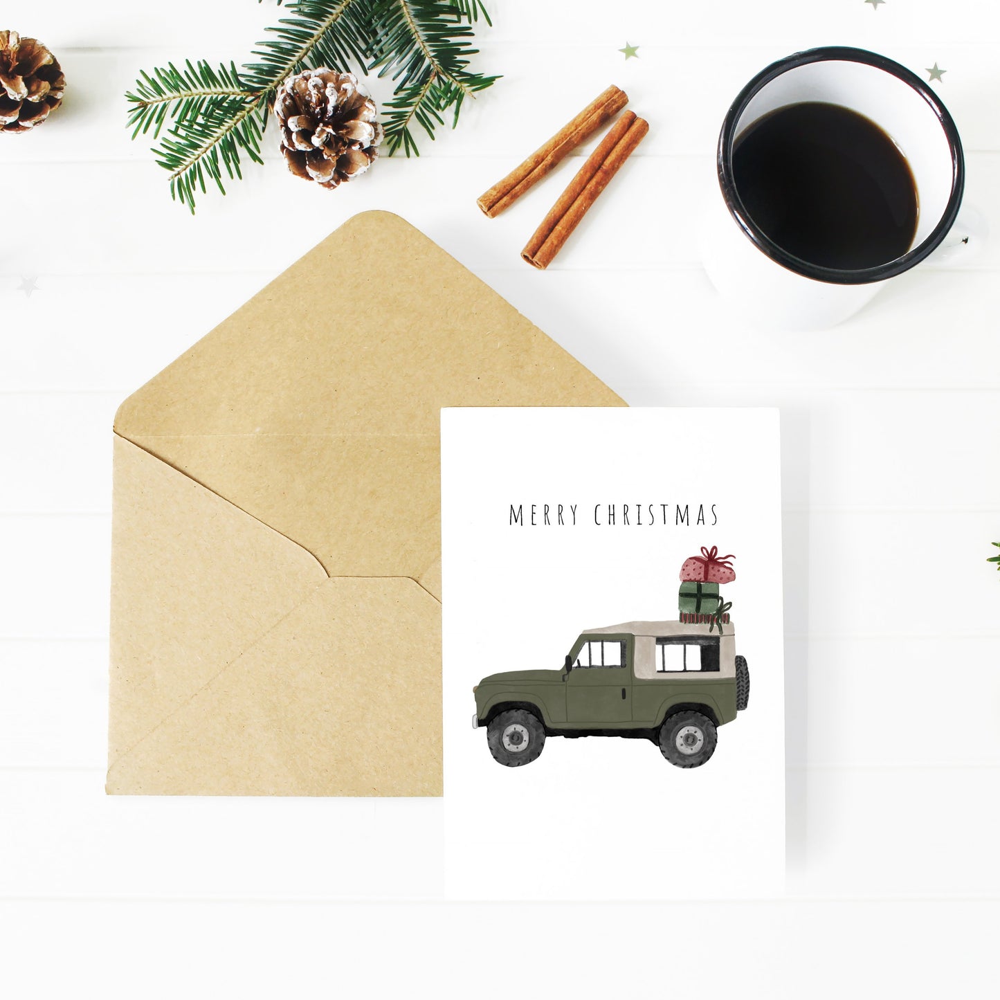 Green 4x4 Christmas Card