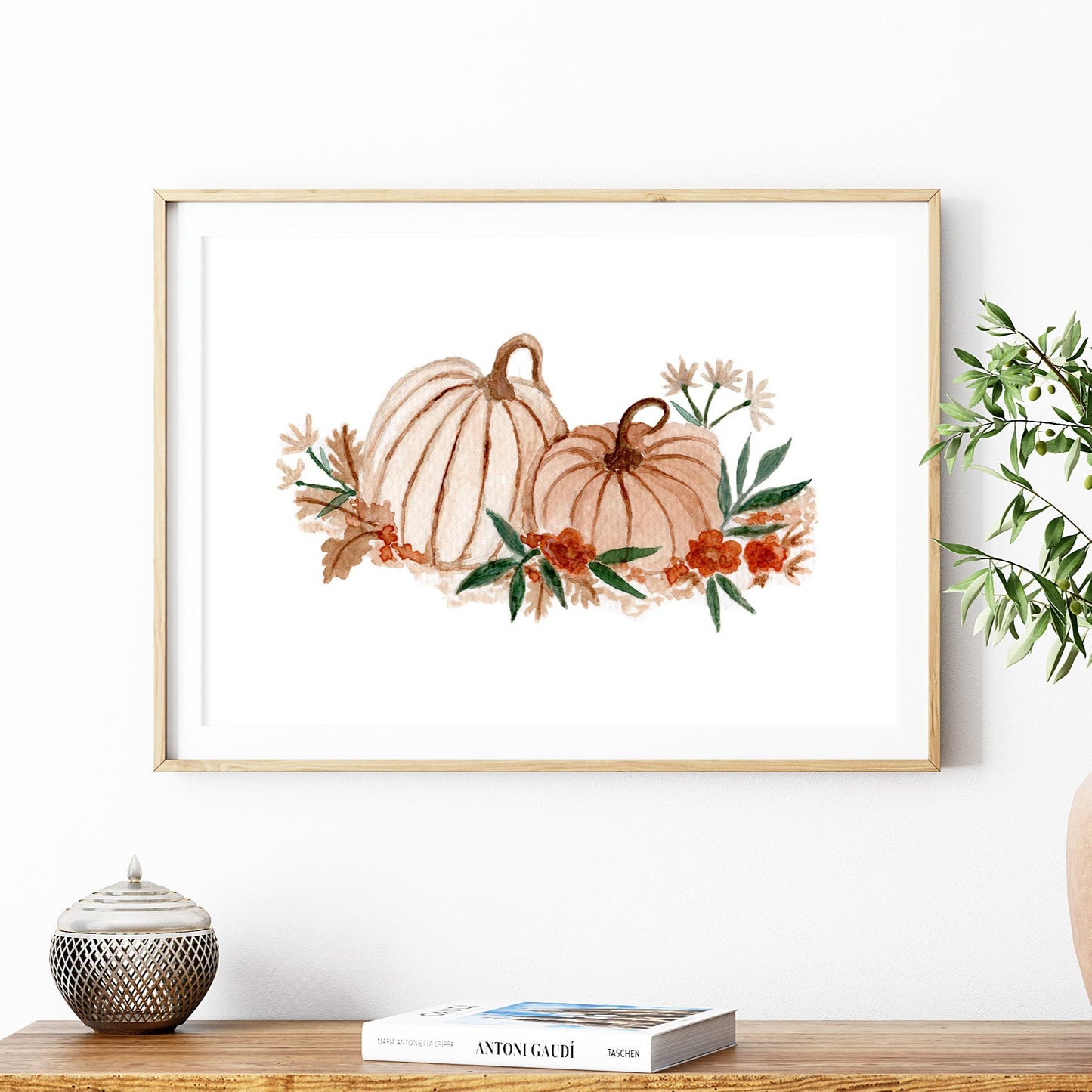 Autumn Pumpkin Florals Watercolour Art Print