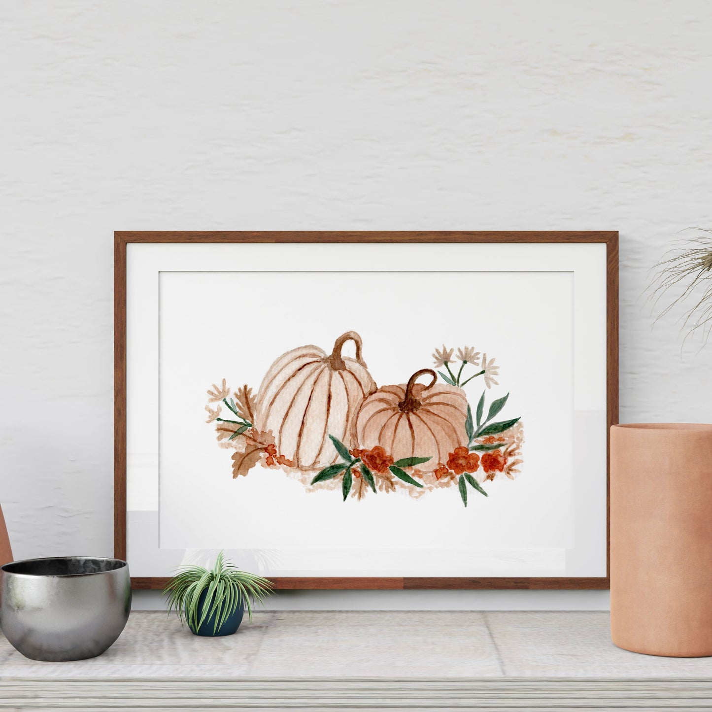 Autumn Pumpkin Florals Watercolour Art Print