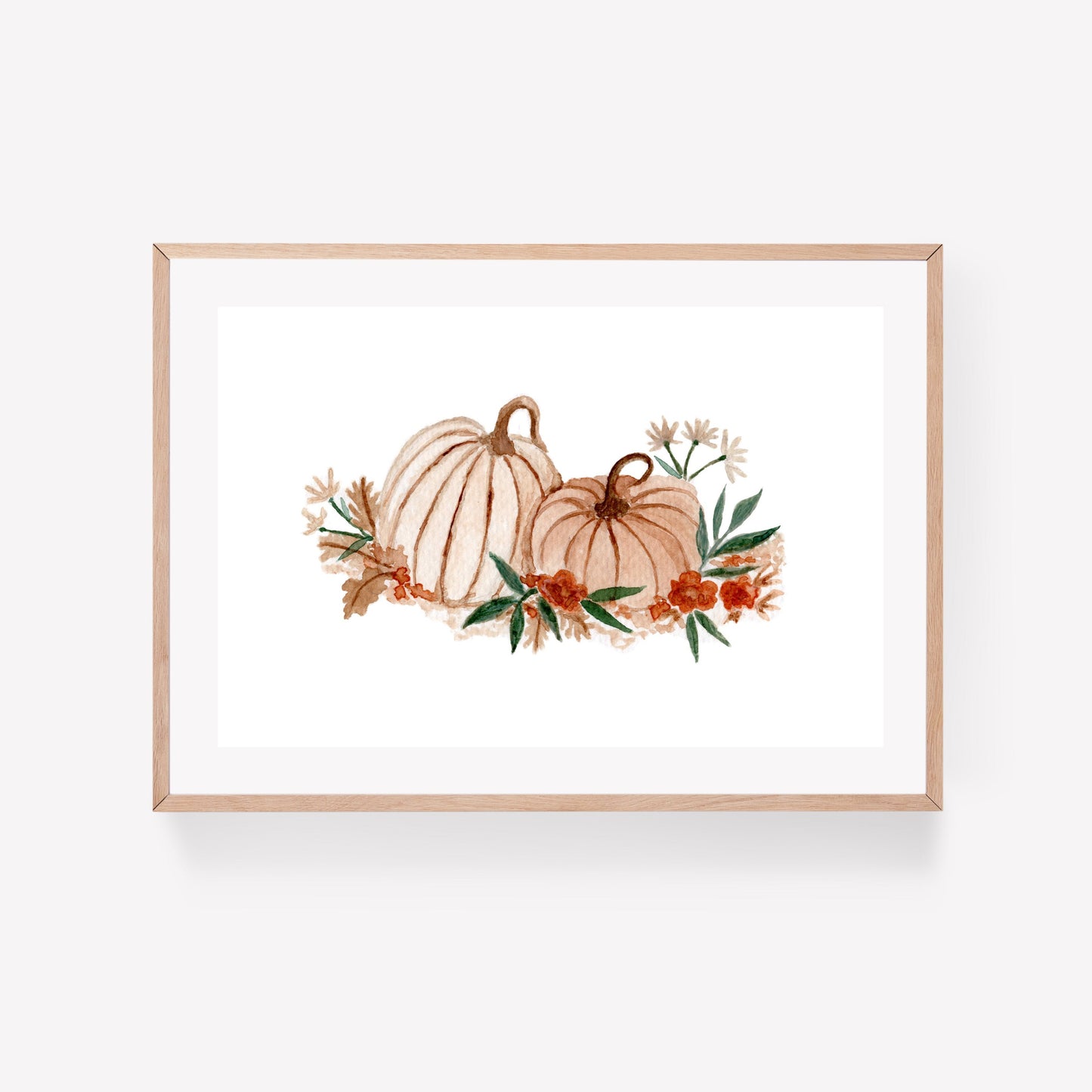 Autumn Pumpkin Florals Watercolour Art Print