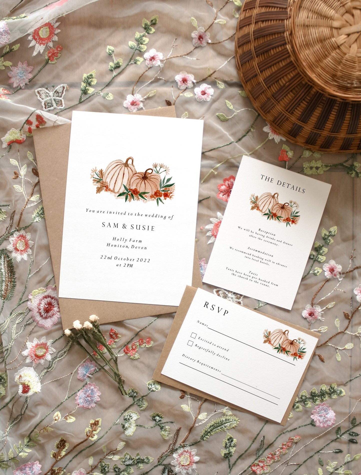 Pumpkin Florals Wedding Invitation