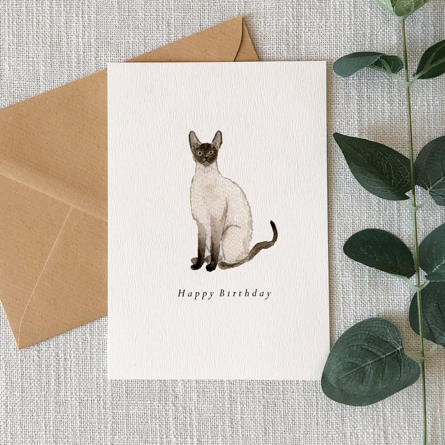 Siamese Cat Birthday Card by HeatherLucyJ. Pet Portrait Cat Greeting Card