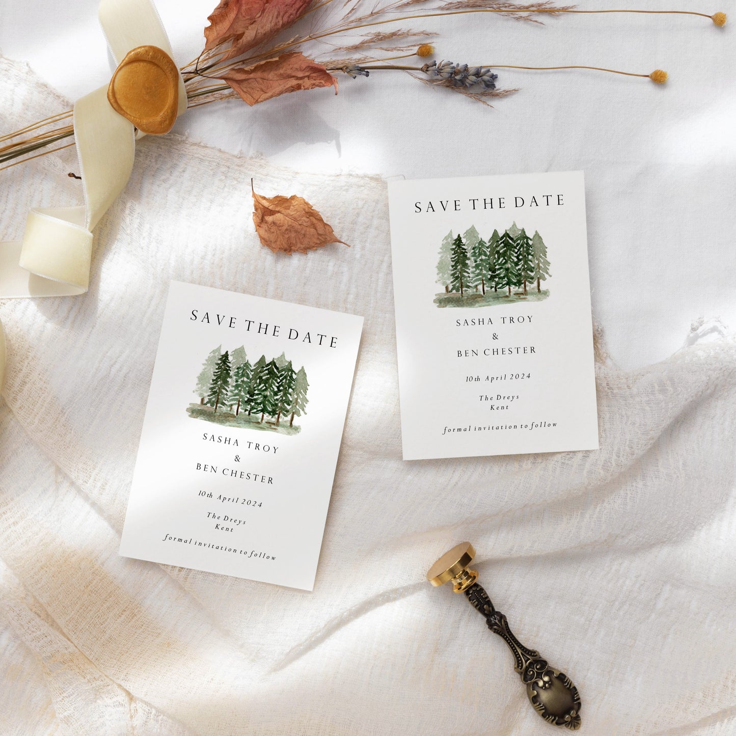 Watercolour Forest Wedding Save the Date