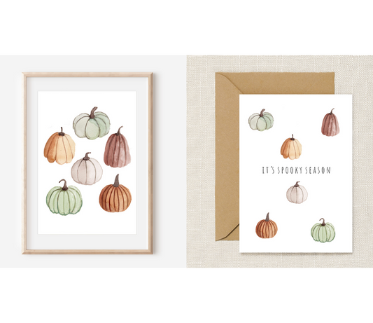 Product(s) of the Week 25th - 31st October - Watercolour Pumpkin Art Print & Spooky Season Greeting Card