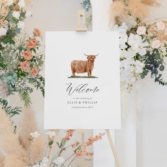 Highland Cow Wedding Welcome Sign