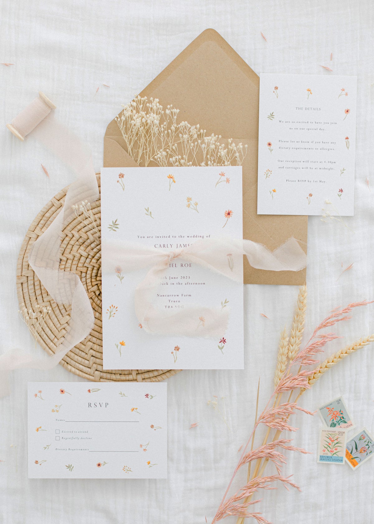 Semi-Custom Wedding Stationery: Tiny Florals Wedding Invitation Suite ...