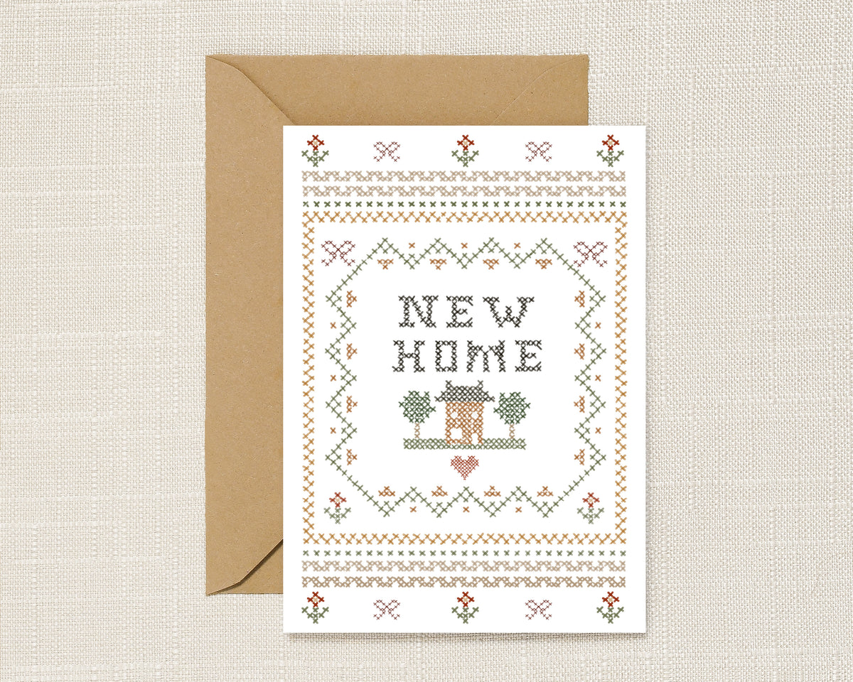 New Home Illustrated Cross Stitch Greeting Card