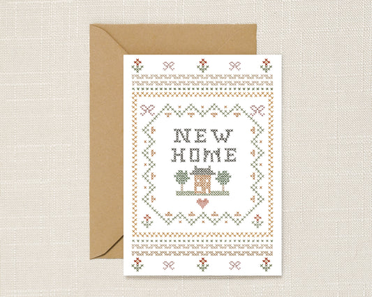 New Home Illustrated Cross Stitch Greeting Card