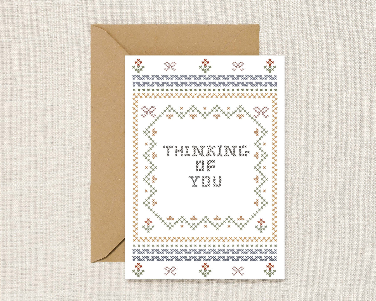 Thinking of You Illustrated Cross Stitch Greeting Card