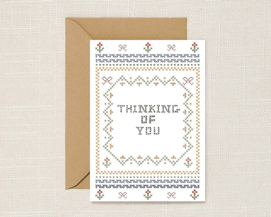 Thinking of You Illustrated Cross Stitch Greeting Card