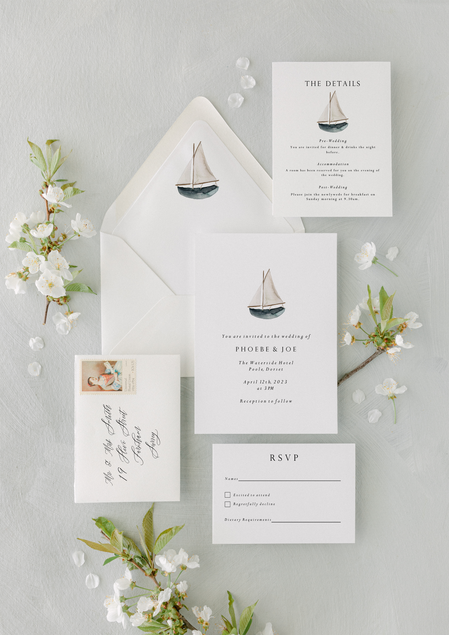 Sailing Boat Nautical Wedding Invitation Suite