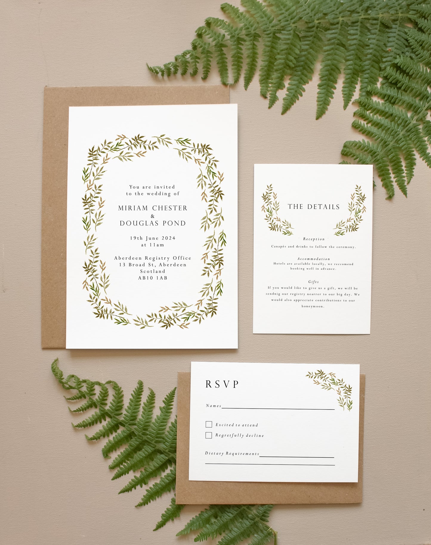 Greenery Border Wedding Invitation Suite