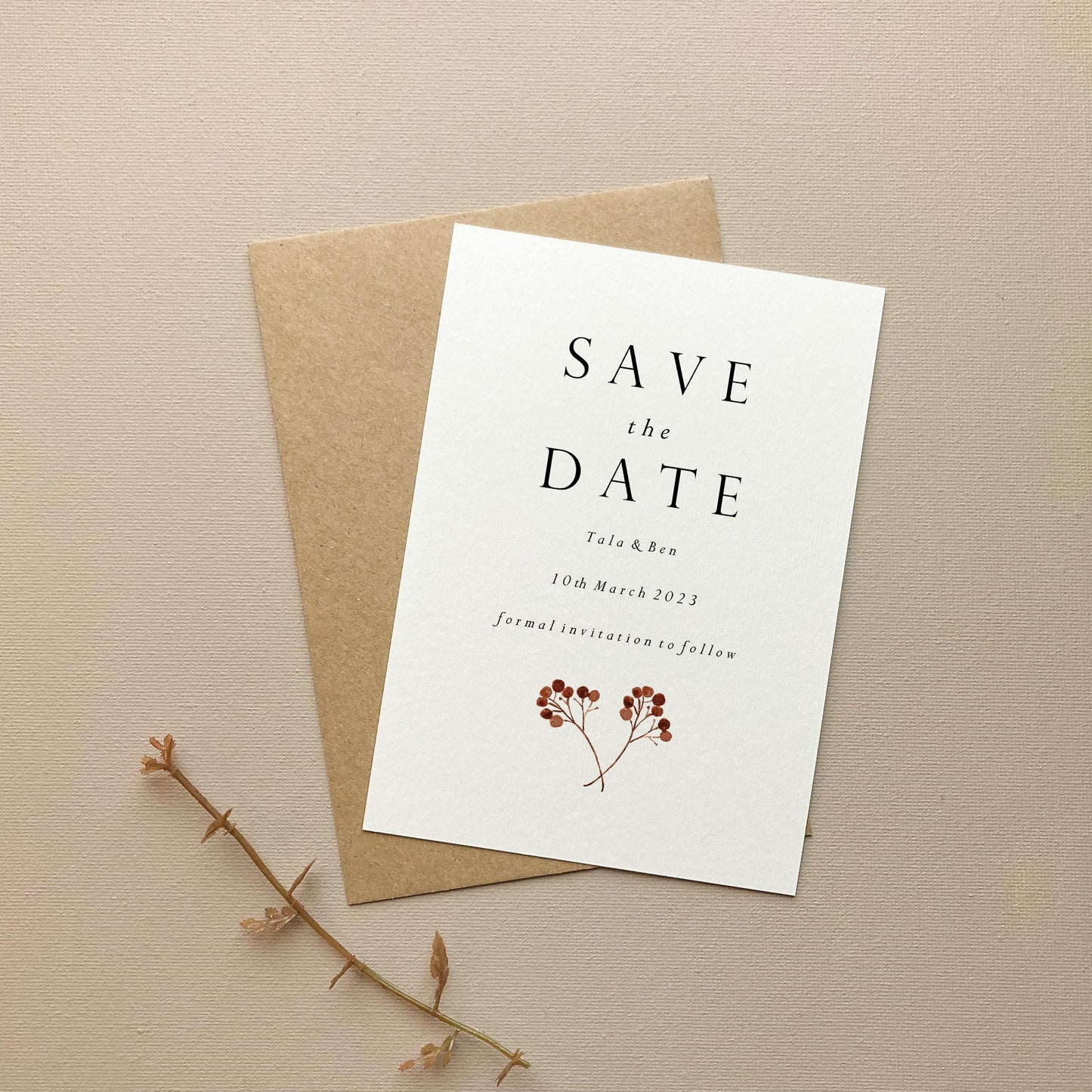 Minimal Autumn Branch Wedding Save the Date