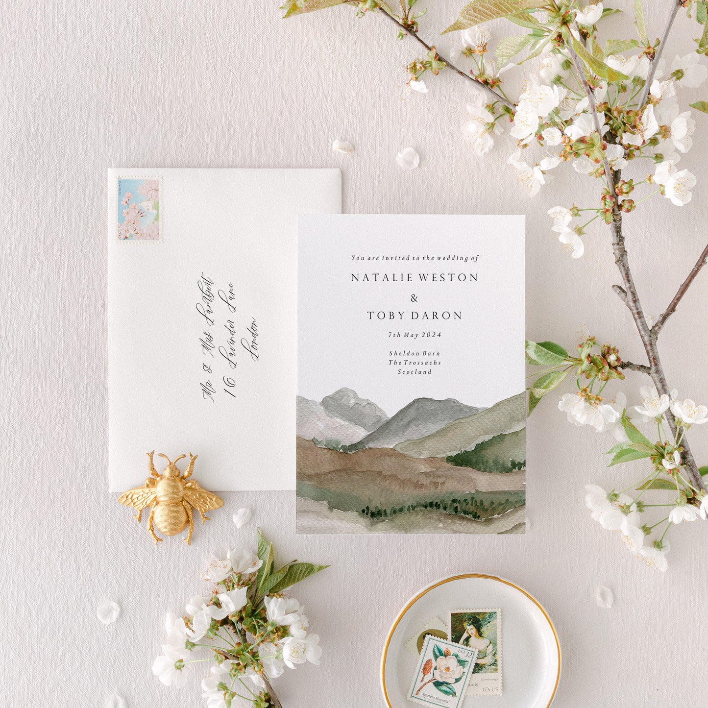 Scottish Highlands Watercolour Wedding Invitation