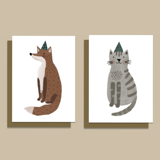 Party Hat Animals Greeting Card Pack