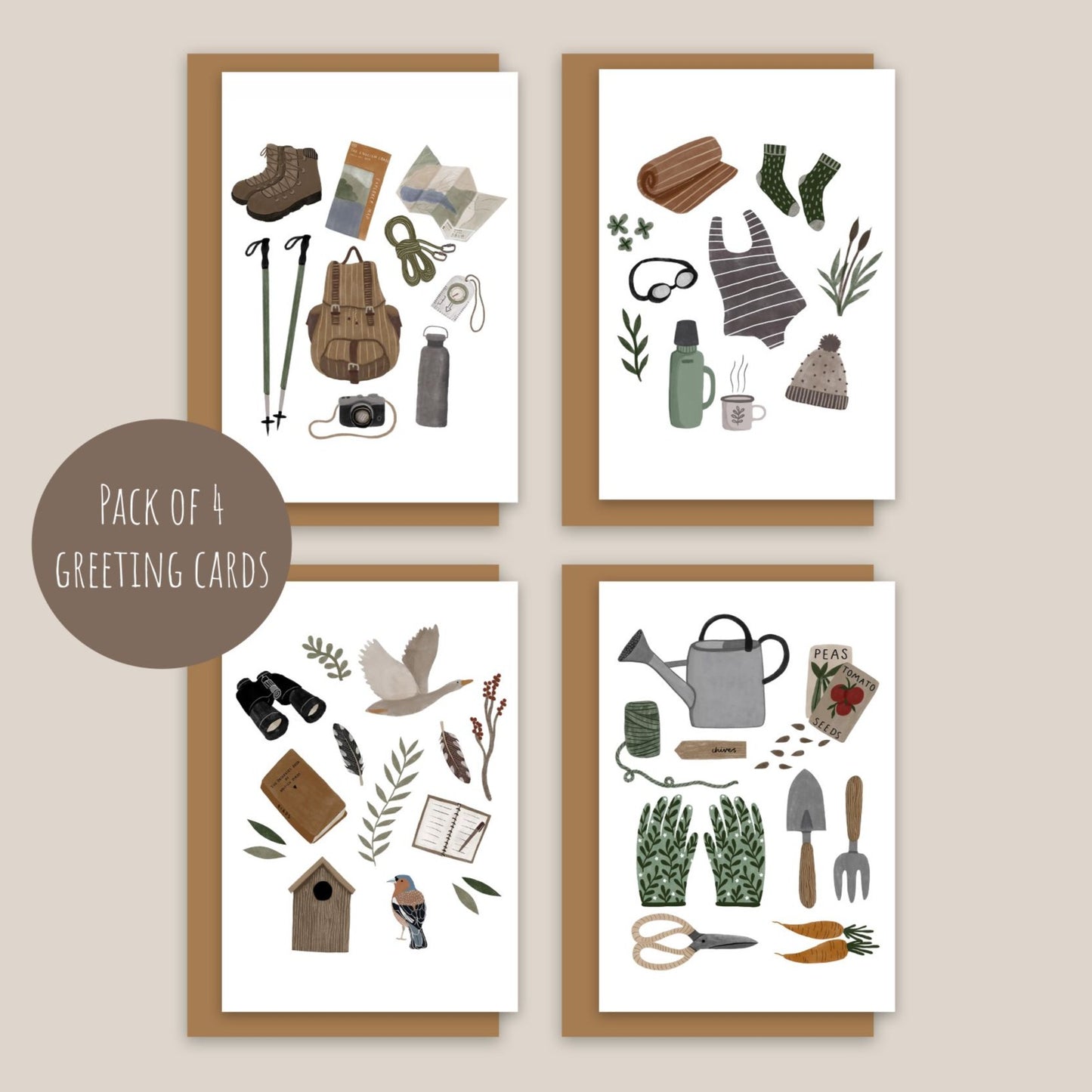 Pack of 4 Outdoor Activity Greeting Cards