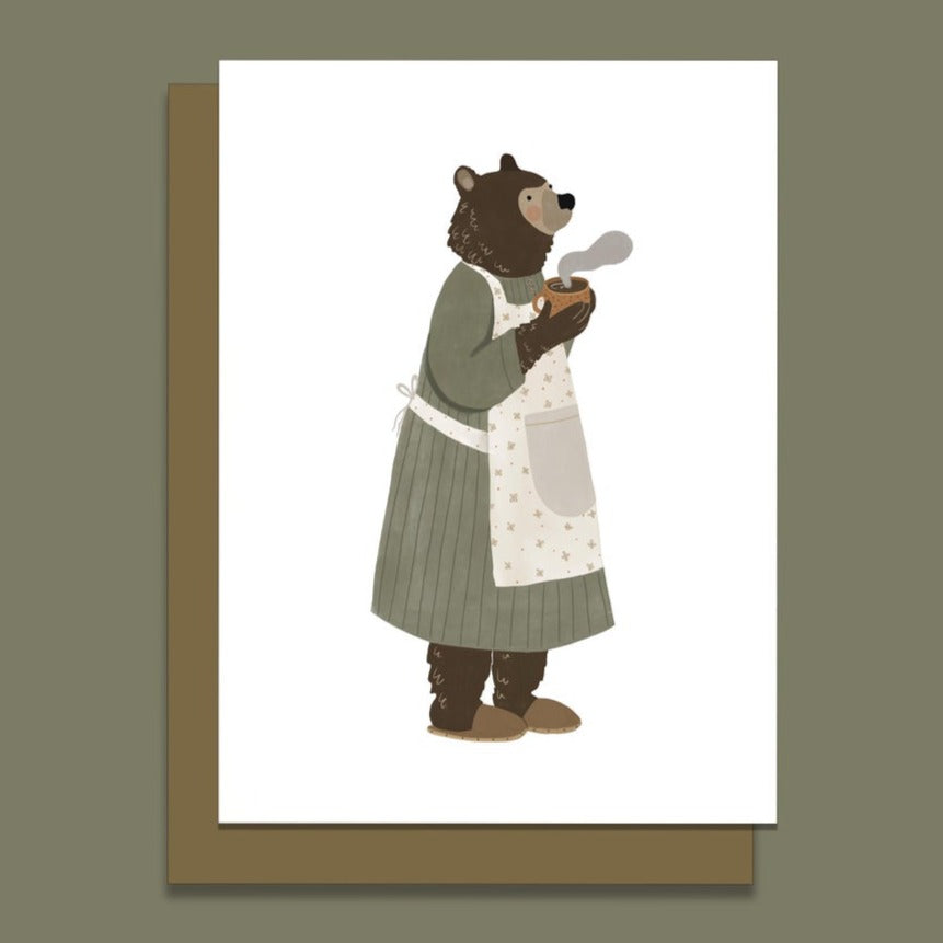 Bear with Coffee Illustrated Greeting Card