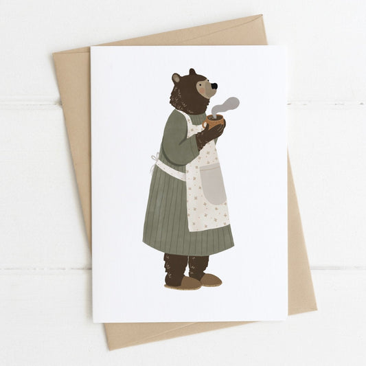 Bear with Coffee Illustrated Greeting Card