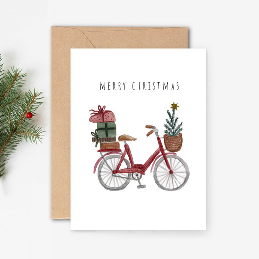 Festive Red Bicycle Christmas Card