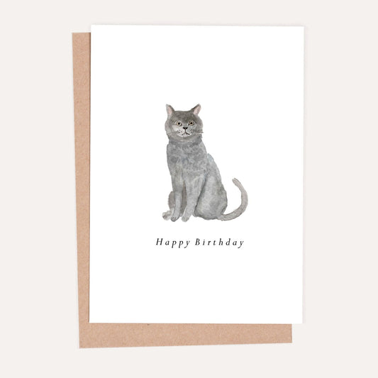 British Shorthair Cat Birthday Card by HeatherLucyJ. Pet Portrait Cat Greeting Card