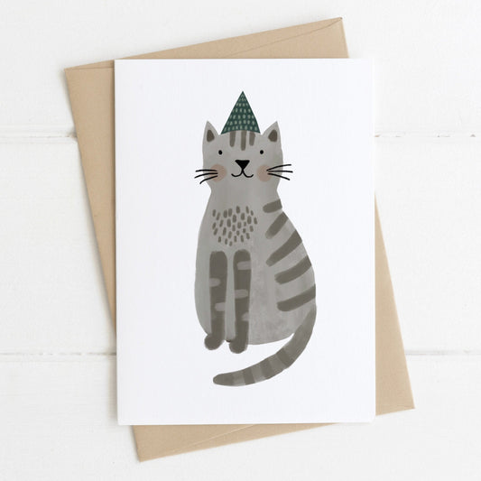 Cat in Party Hat Greeting Card