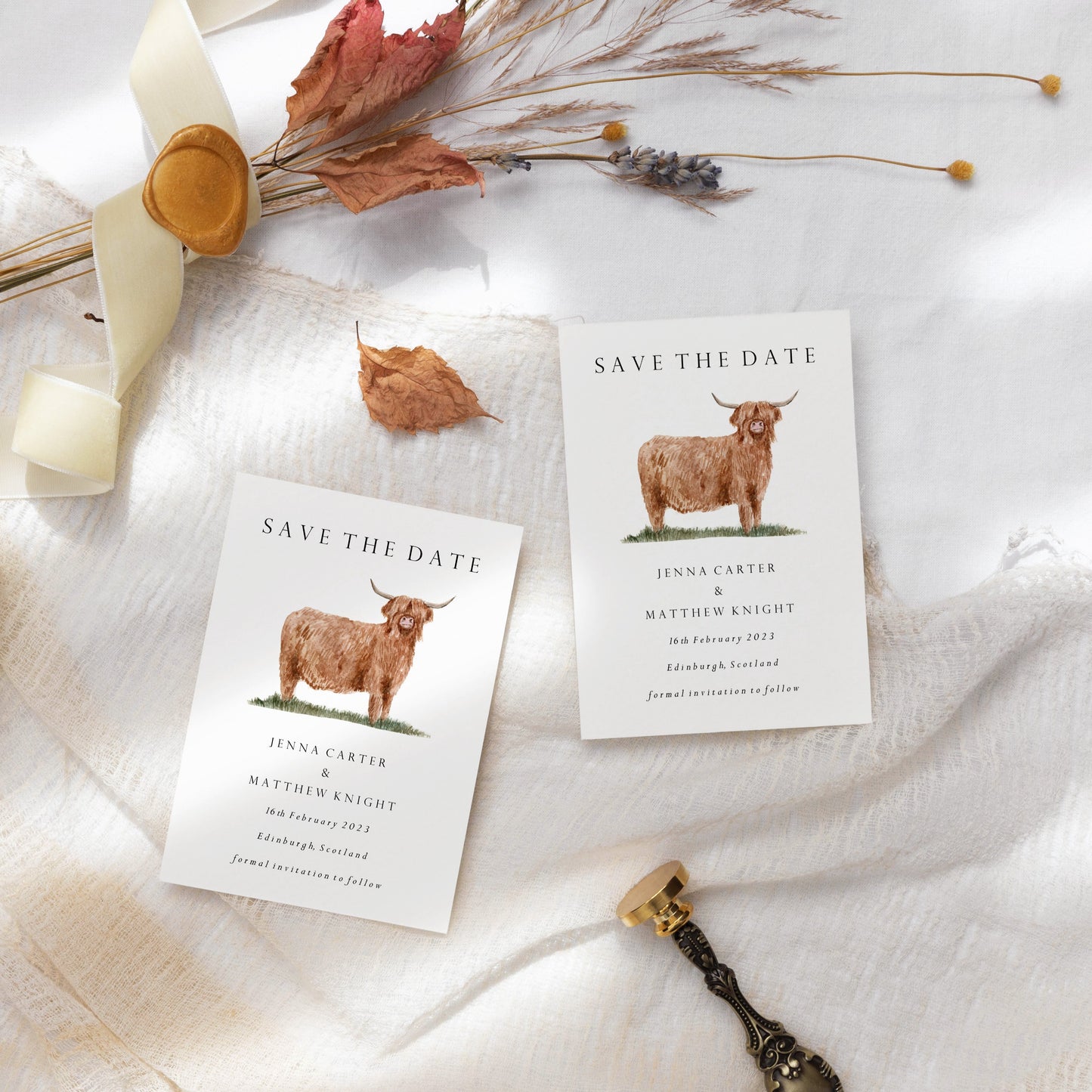 Highland Cow Save the Date Scottish Wedding Stationery