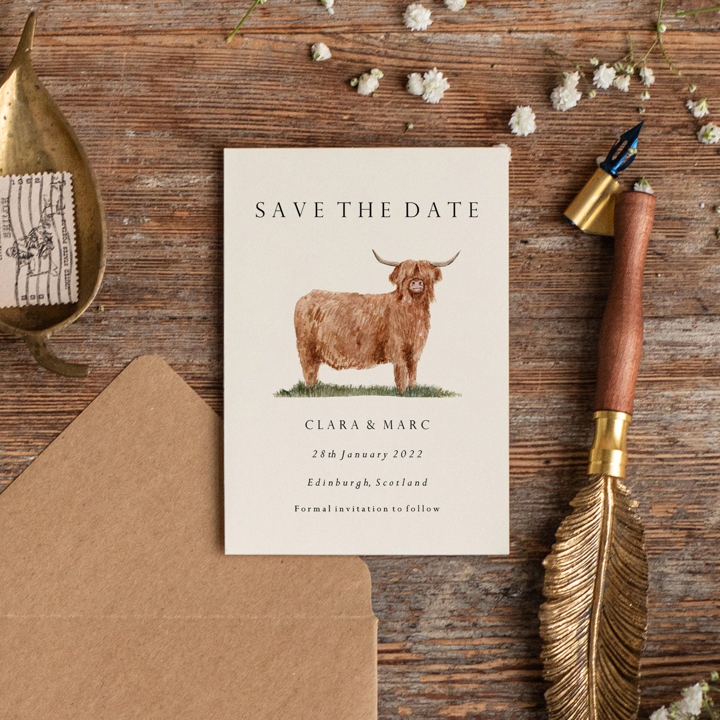 Highland Cow Scottish Wedding Save the Date