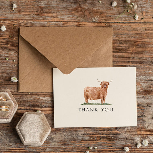 Highland Cow Wedding Thank You Card