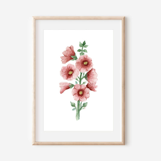 Watercolour Hollyhocks Art Print