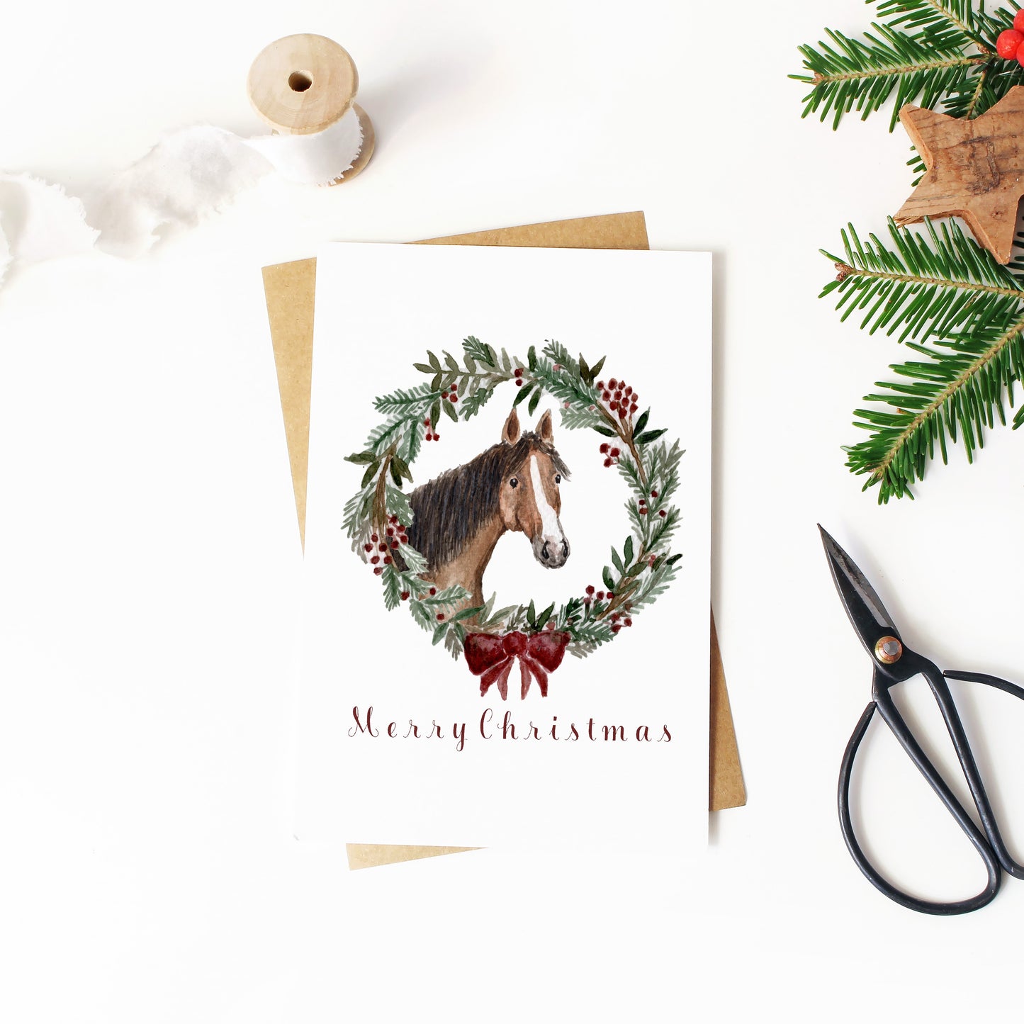 Horse in Wreath Christmas Card