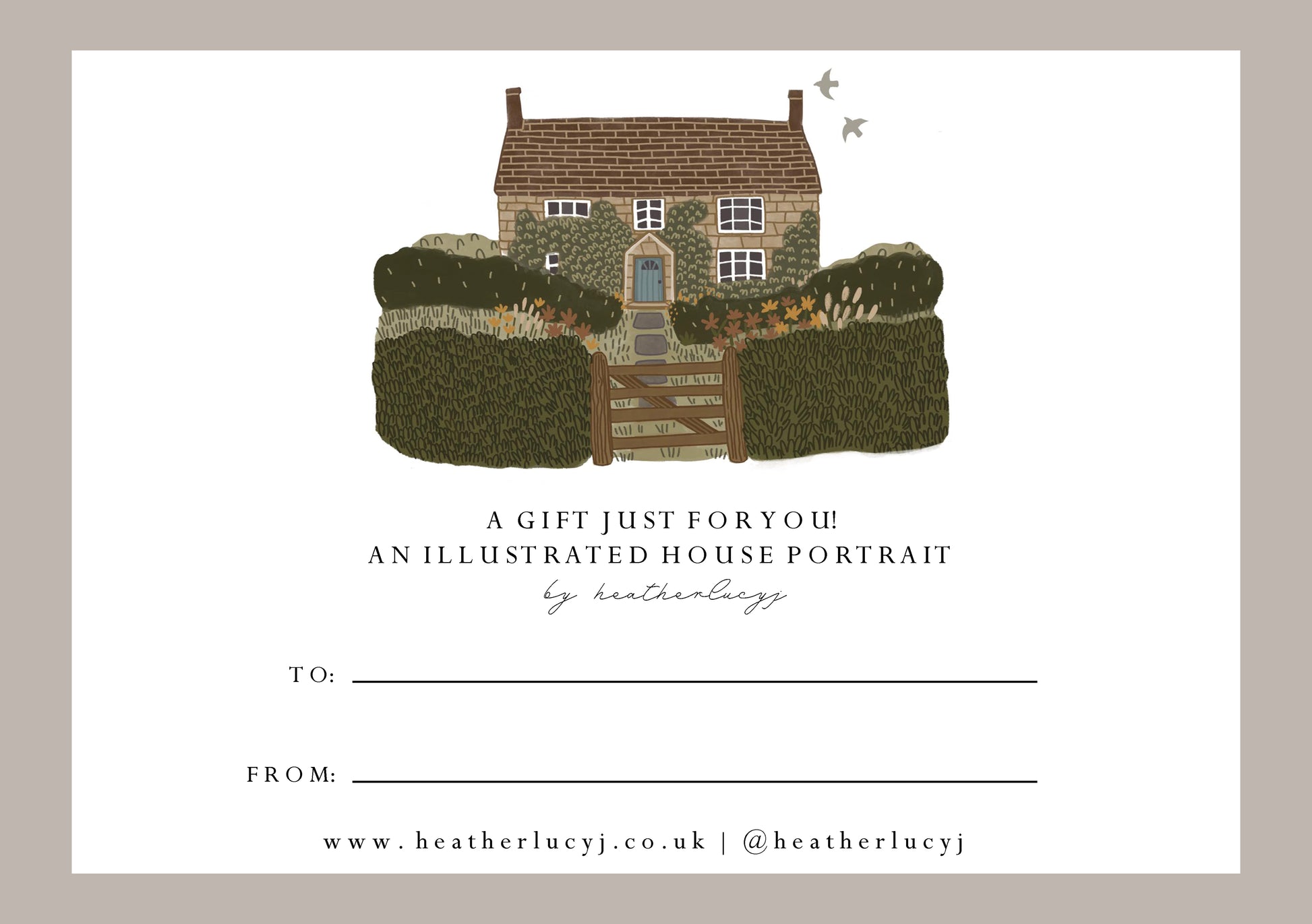 Custom House Portrait Gift Card to gift an entirely custom personalised artwork by heatherlucyj