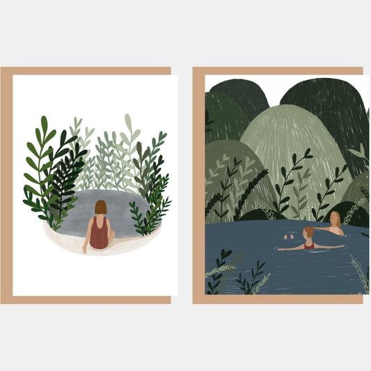 Set of 2 Wild Swimming Greeting Cards